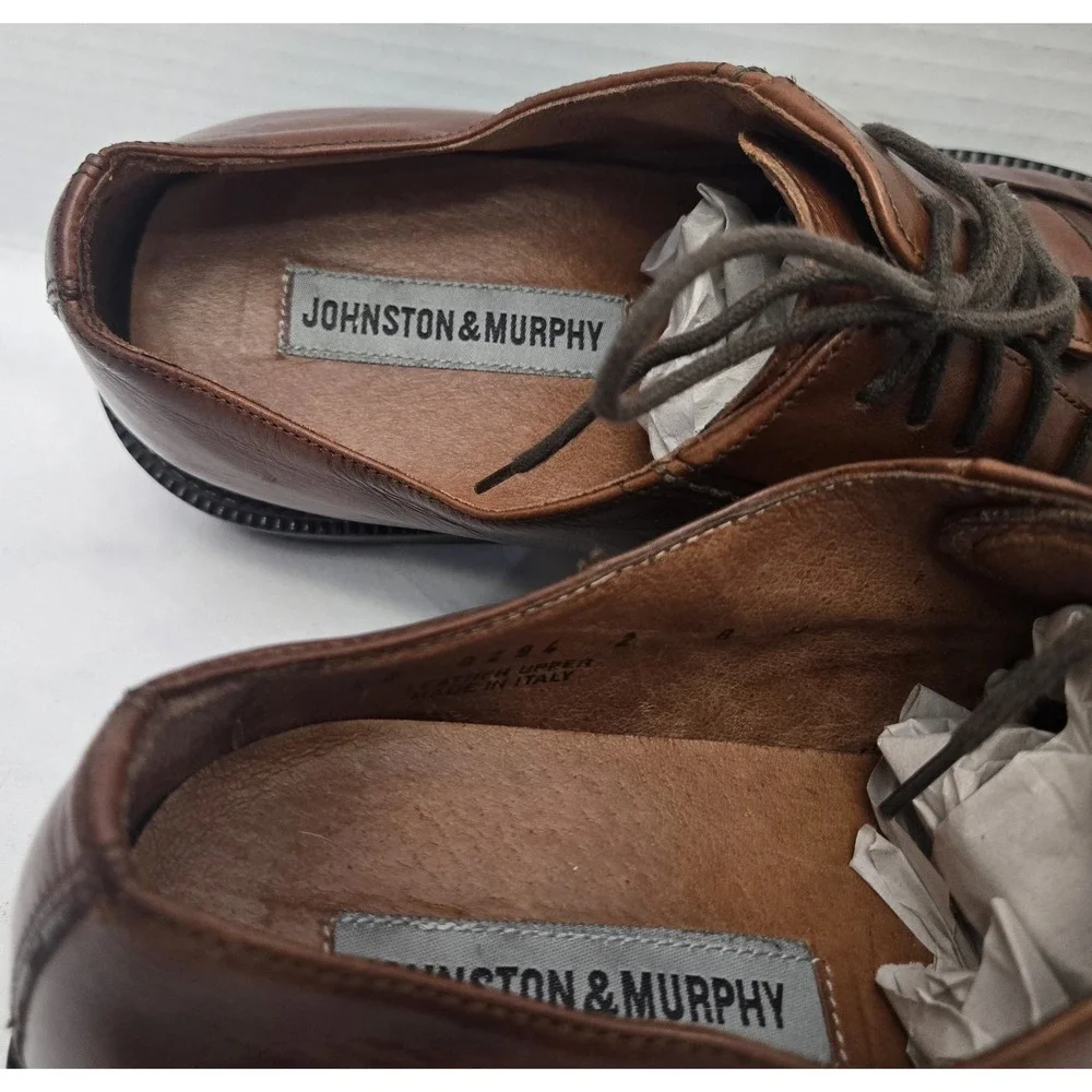 Johnston & Murphy Mens 8 M Brown Leather Oxford Dress Shoes Made In Italy GUC